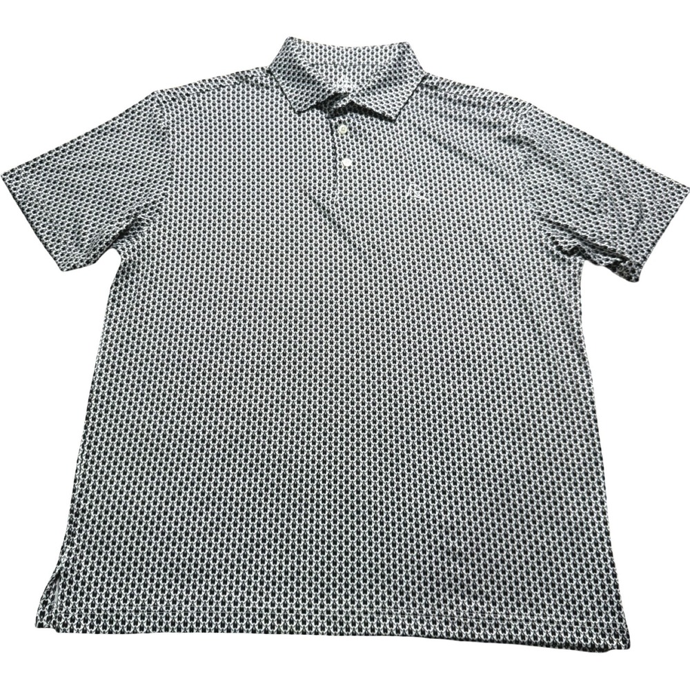 Rhoback Performance Polo Mens L Black White Penguin Print Golf Stretch Shirt